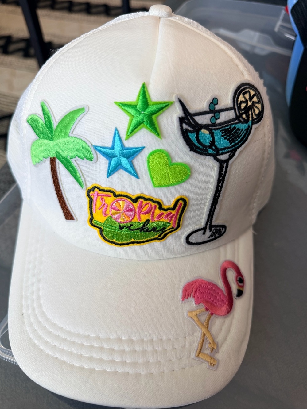 White Tropical Patch Baseball Cap